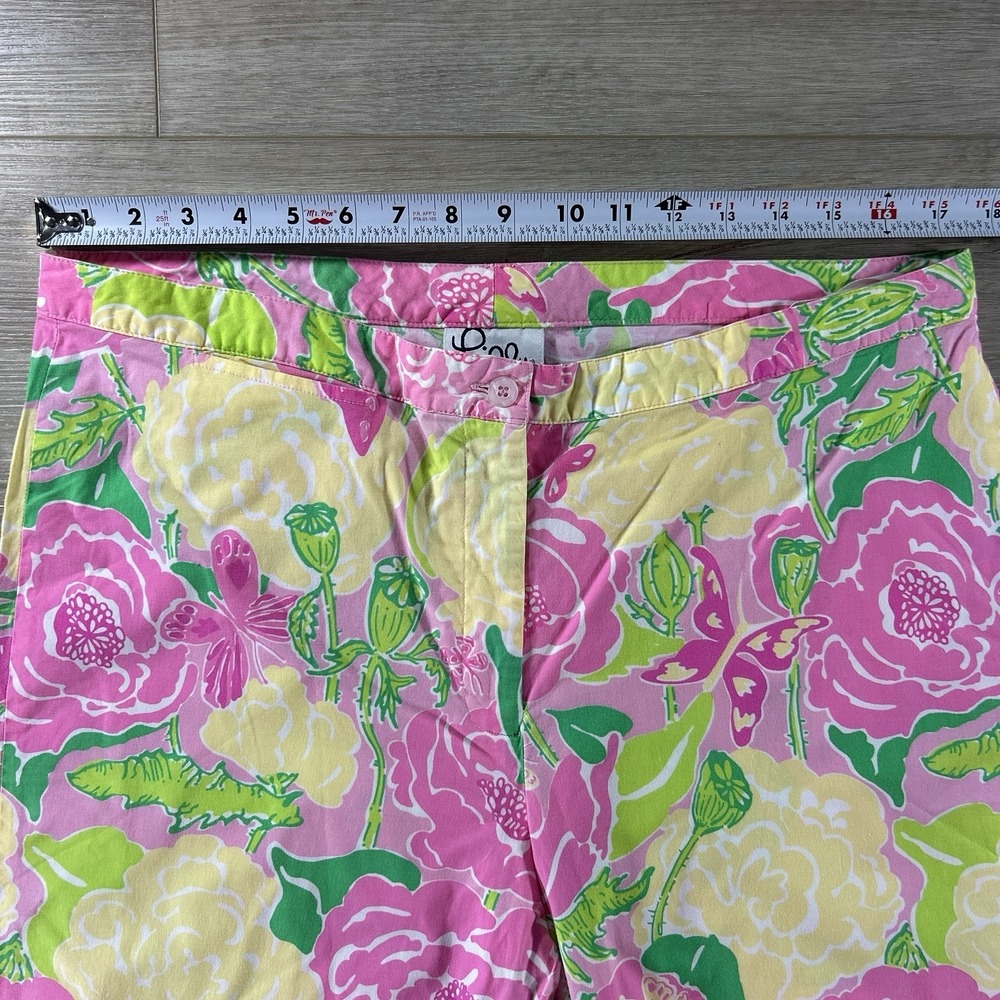 VTG Lilly Pulitzer Size 16 Pink Yellow Cotton Poplin Capri Shoo Fly Floral Pants - Picture 6 of 9